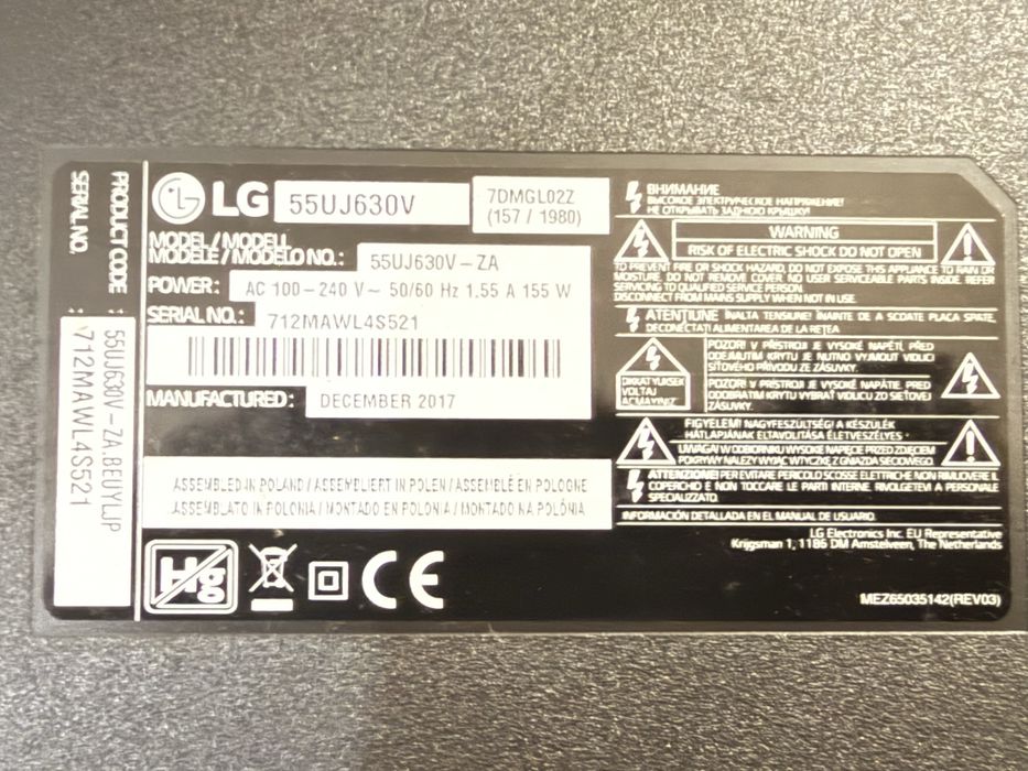 Placa TV LG 55UJ630V