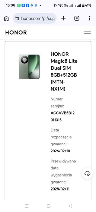 Honor Magic8 lite 8/512gb..Nowy Gwarancja greeN.. PAT-KOM