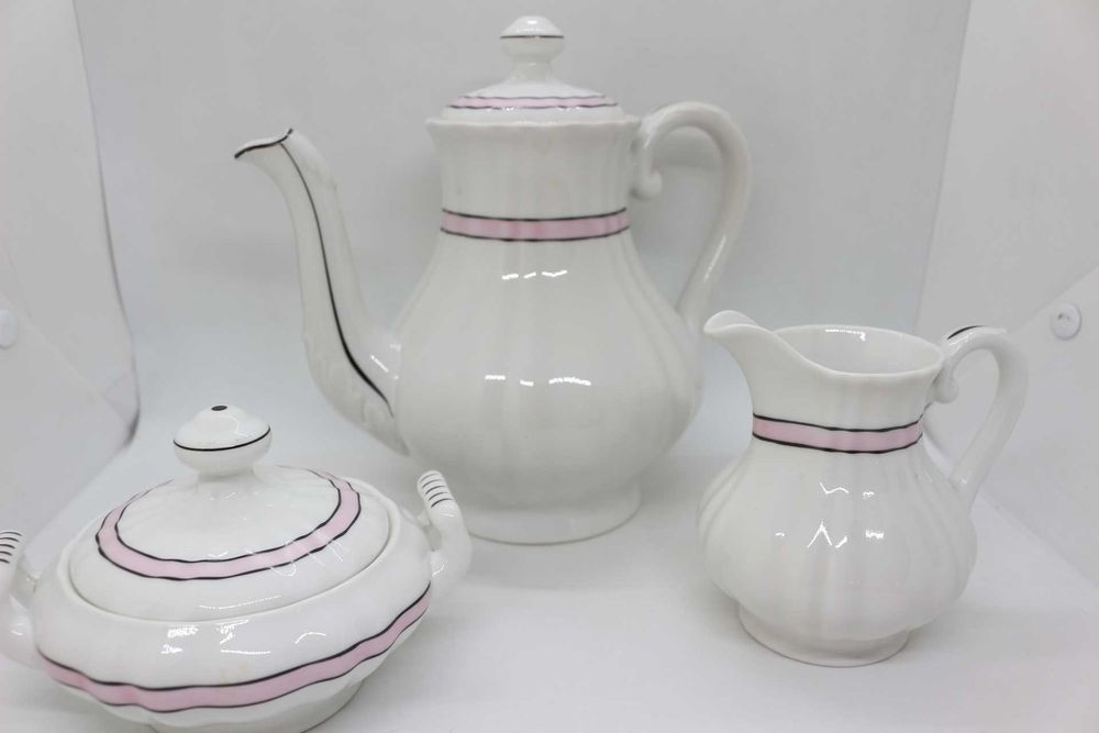 Parte de Serviço de Café 3 peças Risca Rosa Vista Alegre 1947