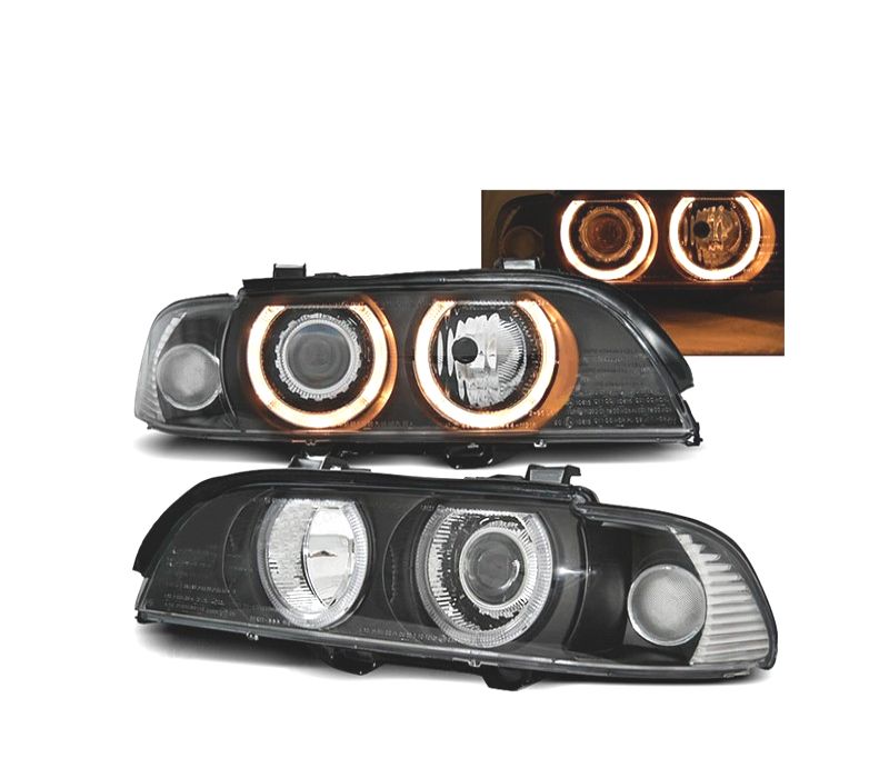 FARÓIS BMW E39 00-03 XENON OLHOS DE ANJO FUNDO NEGRO
