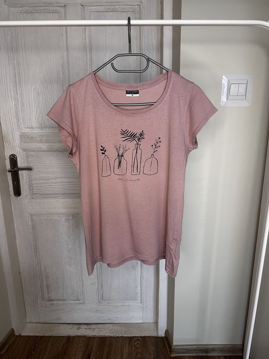 T-shirt bluzka pudrowy róż rośliny Pepco