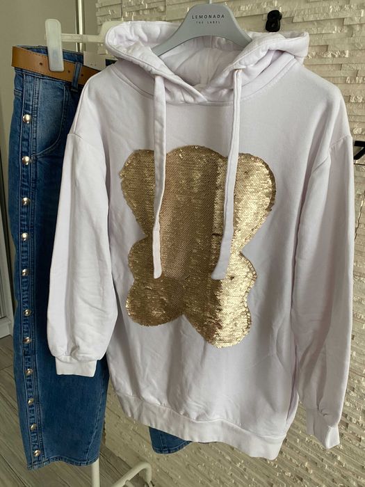 Cocomore biała bluza z misiem cekiny miś teddy
