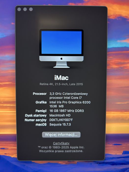 iMac Retina 4K - intel Core i7 iris PRO 16GB SSHD 1TB - 21.5"