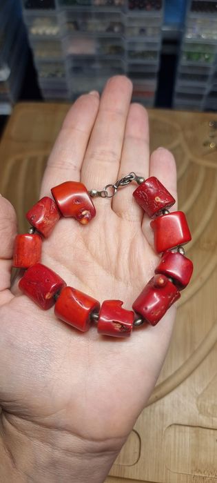 OKAZJA- Bransoletka koral naturalny czerwony vintage po babci 58g