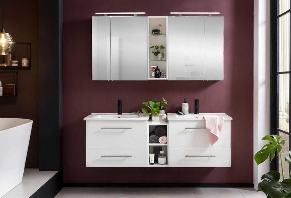 Szafka Łazienkowa Lustrem LED Gniazdko 60x75 BIAŁY POŁYSK Schildmeyer