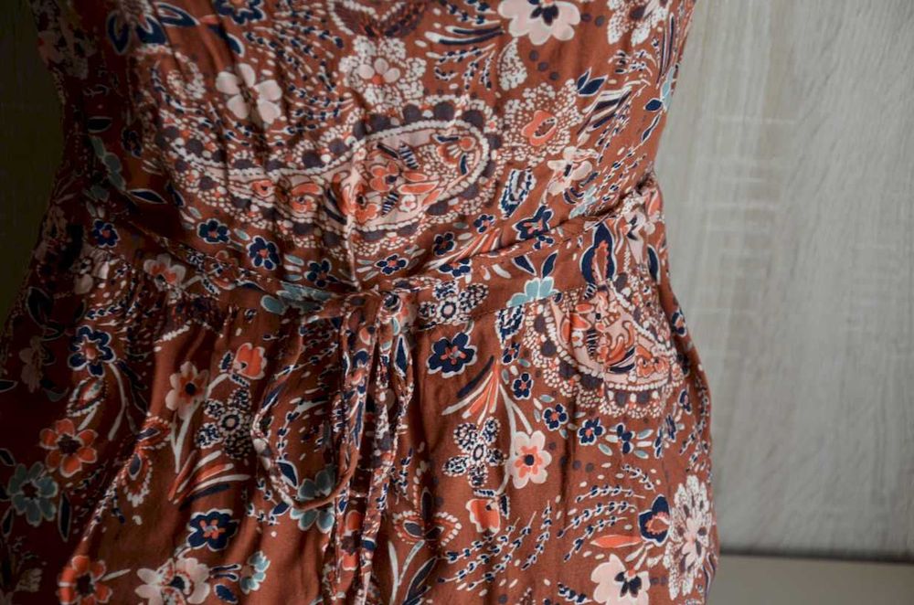 Sukienka na ramiączkach brązowa boho paisley letnia 38 40 M L 42