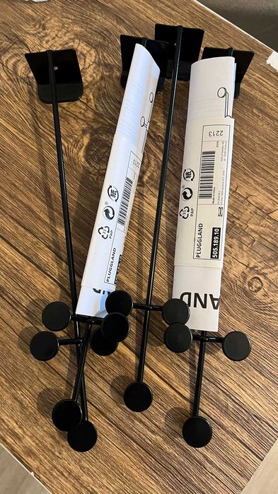 IKEA Pluggland cabide de porta 3 ganchos redondos preto aço (4 unid)