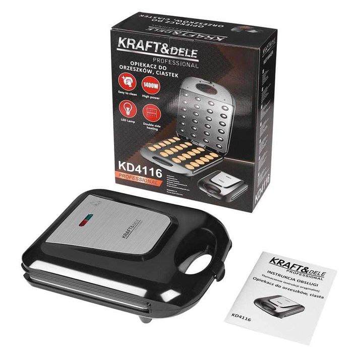 Opiekacz do Ciasteczek Orzeszków Duży 24 Sztuki 1400W Czarny Ciastek