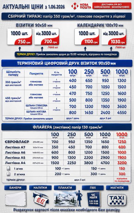 Друк візиток, флаєрів, банерів, наліпок