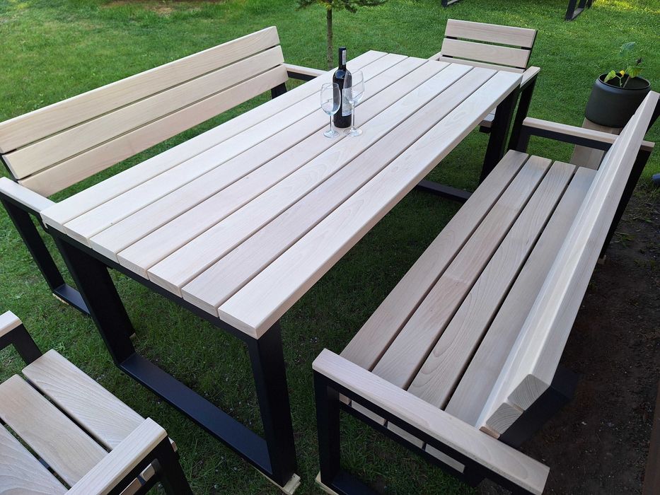 Stół ławka komplet Meble tarasowe na lata Gruba deska Bukowa Jakość