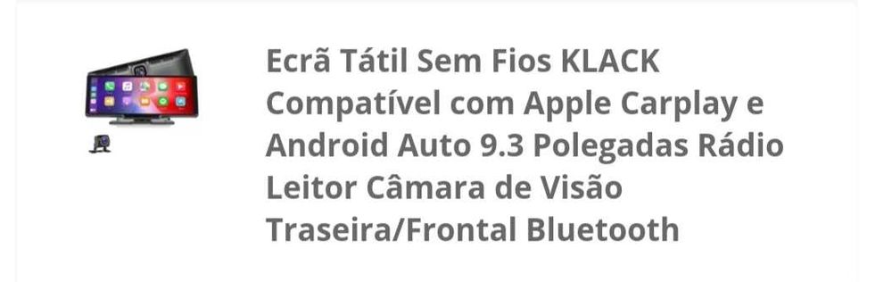 Ecrã táctil carplay Apple Android