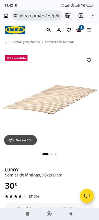 Cama IKEA blanca individual 90cm