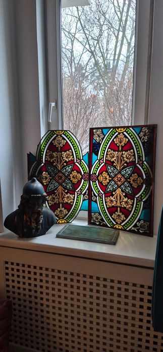 Zabytkowe muzealne XVIII/XIXw Panele witrażowe witraż neogotyk barok