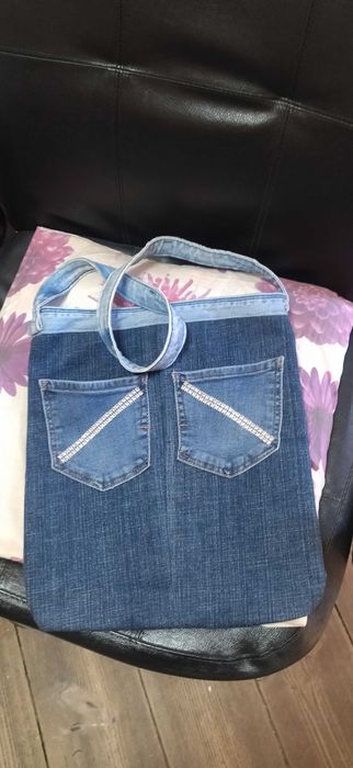 Saco/Mala em ganga com brilhantes - Baixa preço