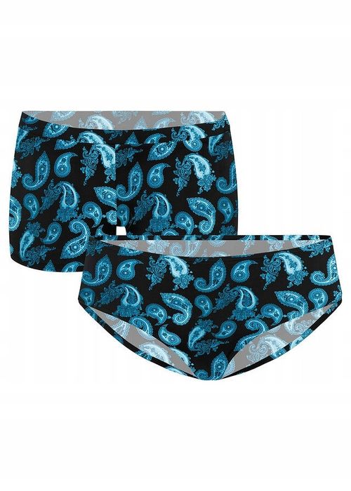 B.P.C. figi bikini + szorty kąpielowe czarno-niebieskie zestaw r.38