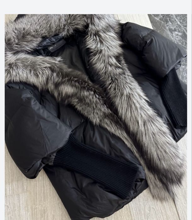 Пуховик куртка авто леди  натуральный пух мех  лиса песец чернобурка