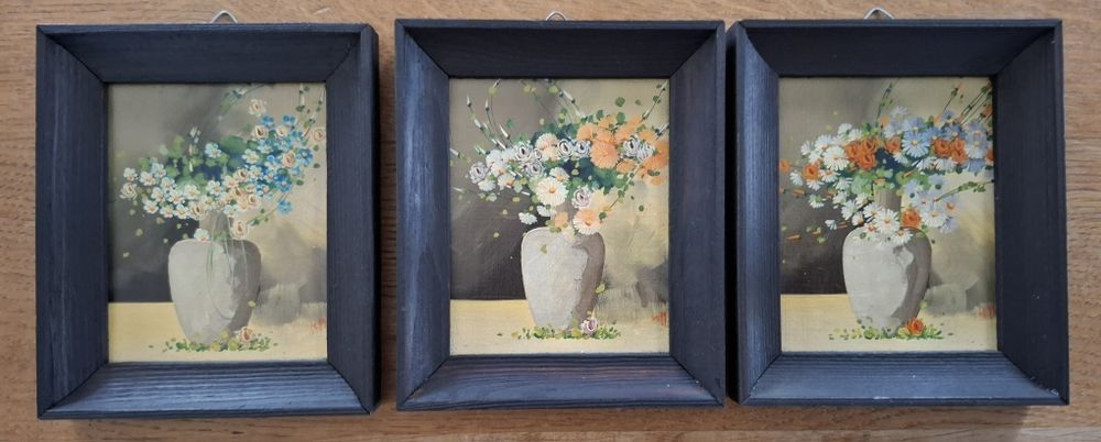 Obraz olejny na desce 3 szt.  Z czasów PRL-u Cena za zestaw