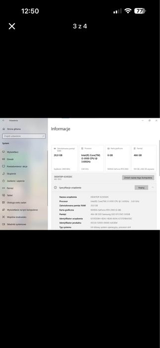 Komputer stacjonarny RTX2060 6GB | RAM20GB |  I3 8100 3.60Gh |