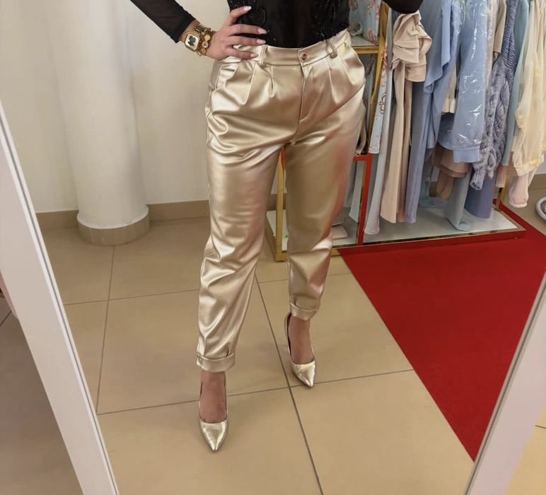 Eleganckie, efektowne spodnie z eco skóry – BASTET – rozmiar XL (42)