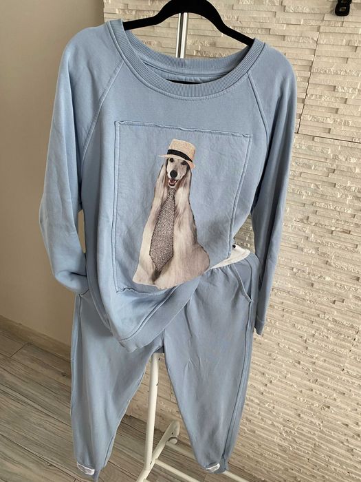 By o la la błękitny set dres z pudlem kryształki - serduszka spodnie