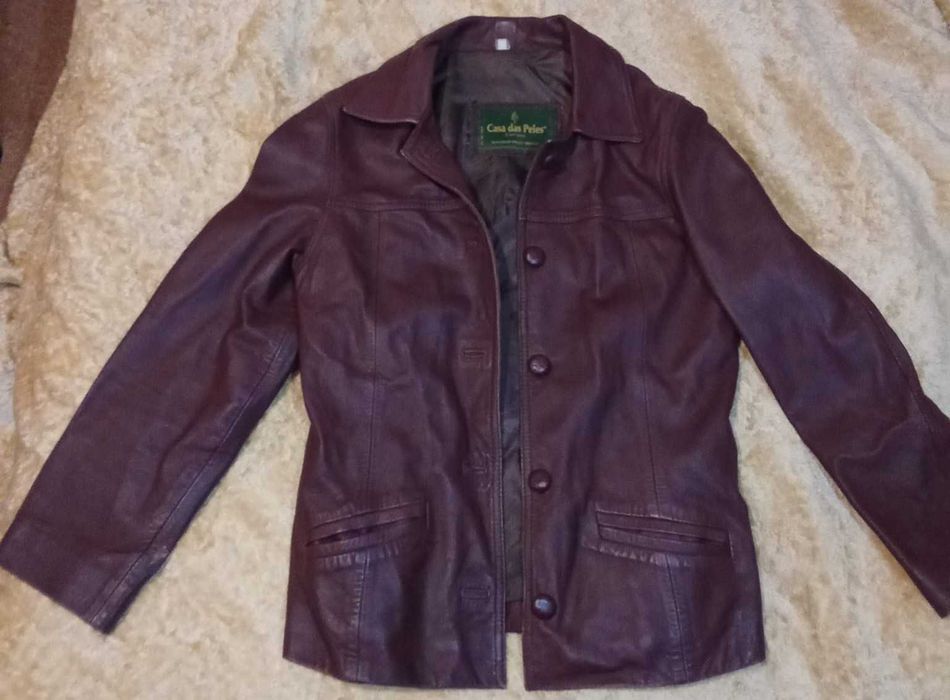 Conjunto de casaco e calças cabedal vintage