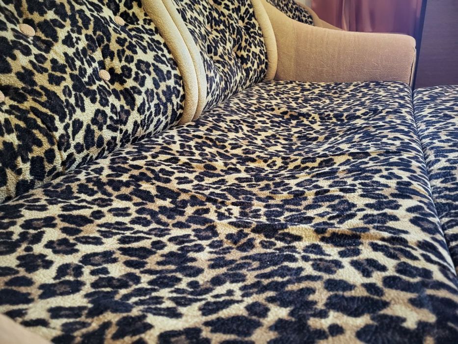 Розкладний диван з двома кріслами з леопардовим принтом