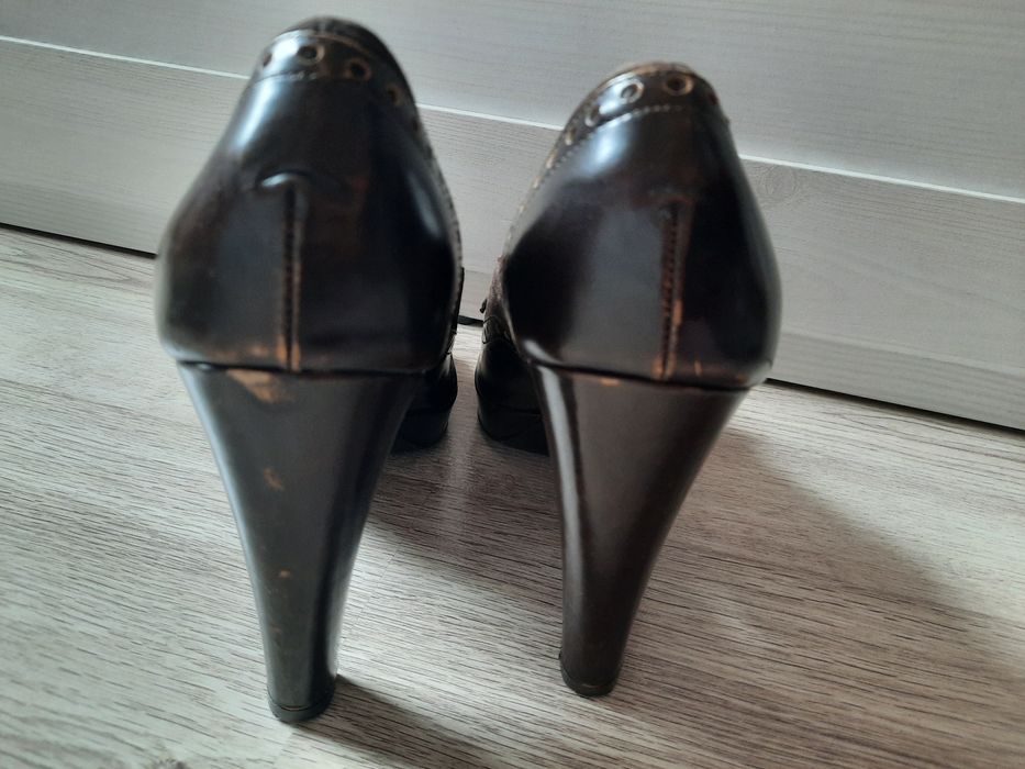 COACH brązowe pantofle szpilki open toe platforma r 41