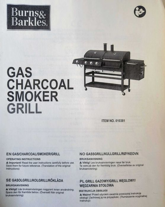 Grill gazowy, węglowy z wędzarnią Burns&Barkles