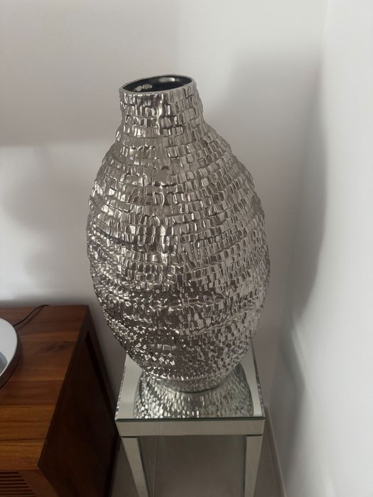Jarrão em cerâmica prateado decorativo