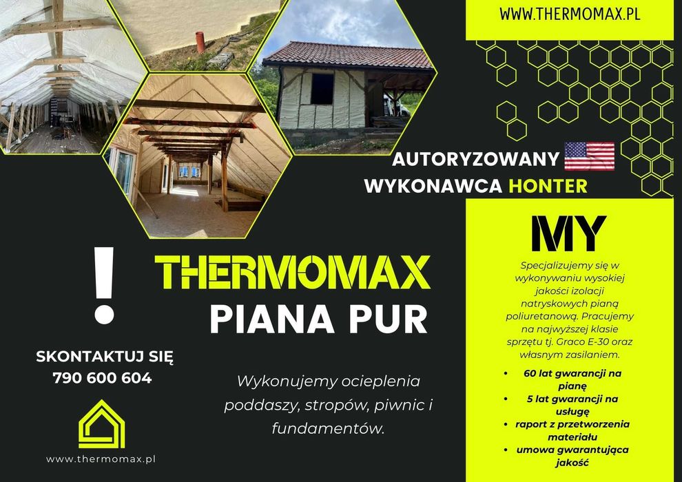 Ocieplanie pianą PUR izolacja pianką poddasze strop fundamenty piwnice