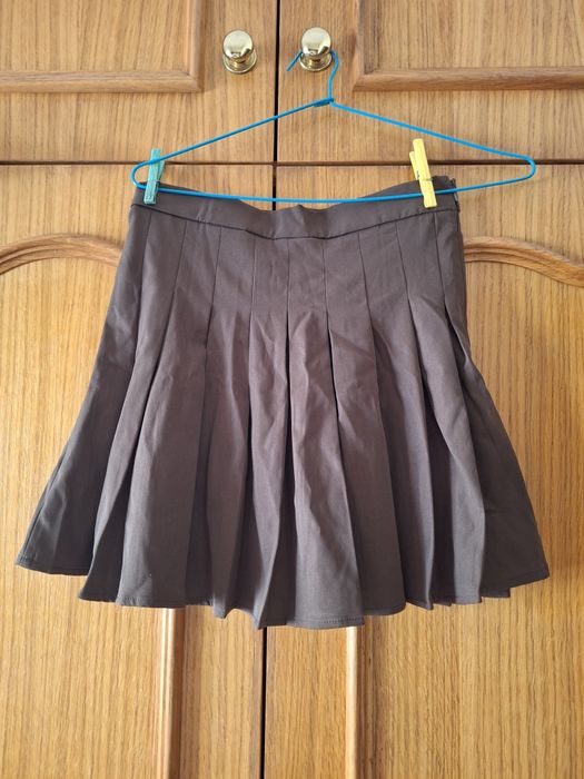 Saia Castanha com Pregas T: 38 SHEIN
