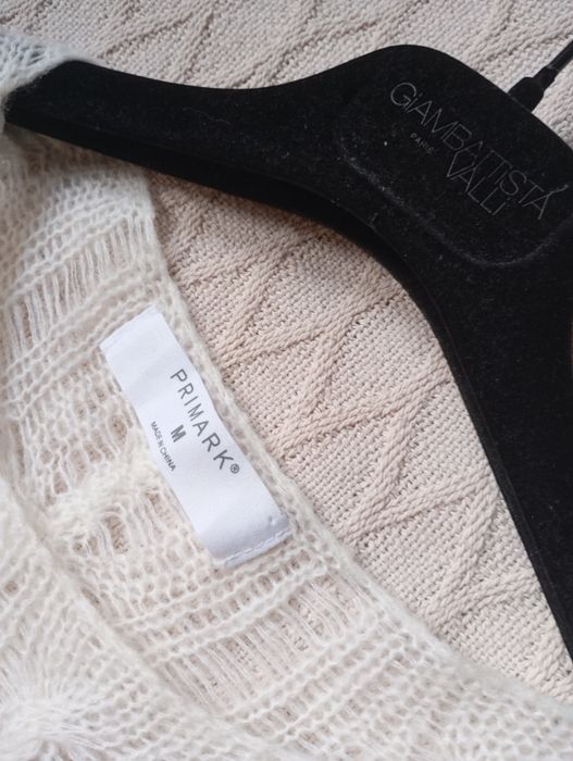 PRIMARK Premium M-XL ażurowy sweter z wełną i alpaką oversize ecru