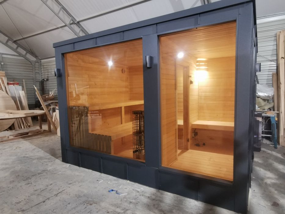 Sauna Ogrodowa Nowoczesna 3,4x 2,3m Blacha Rąbek +Piec Komplet!