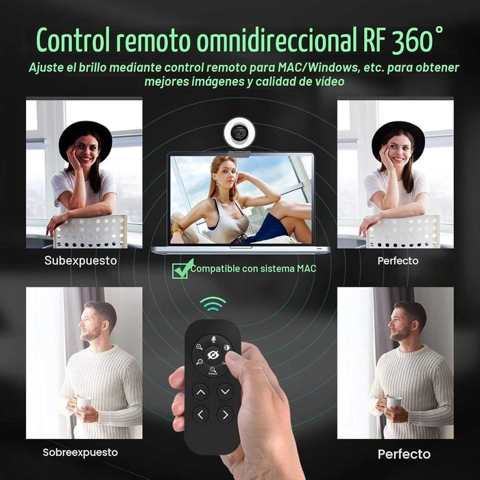 Angetube Streaming Webcam com microfone - Webcam USB 1080P 60FPS com luz de anel e controlo remoto - câmara Web HD com zoom digital 5X