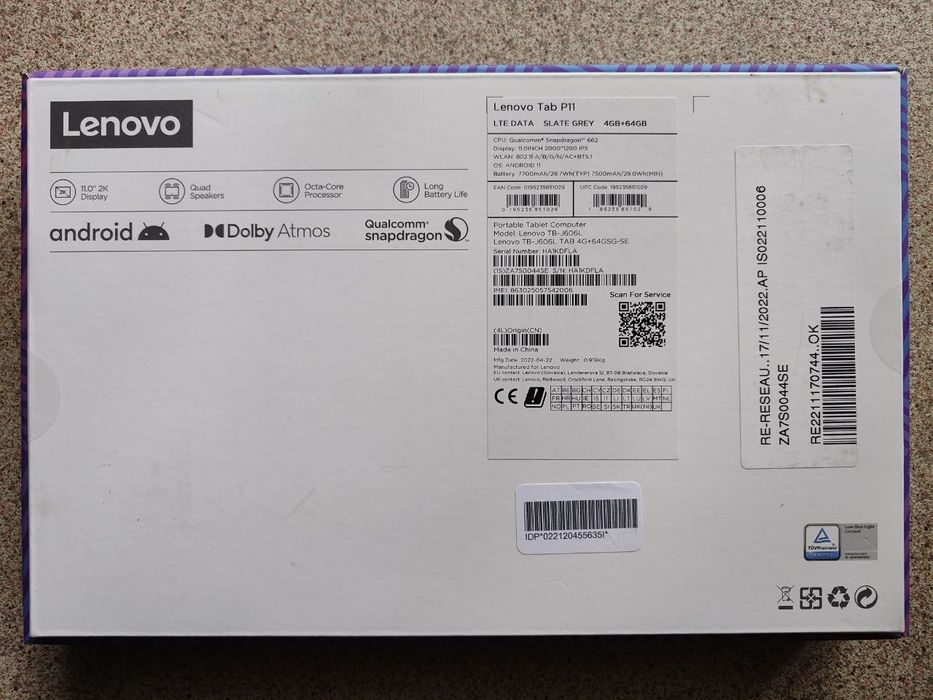 Lenovo Tab P11 TB-J606L 11" 4/­64GB LTE Android Slate Grey. Гарантія