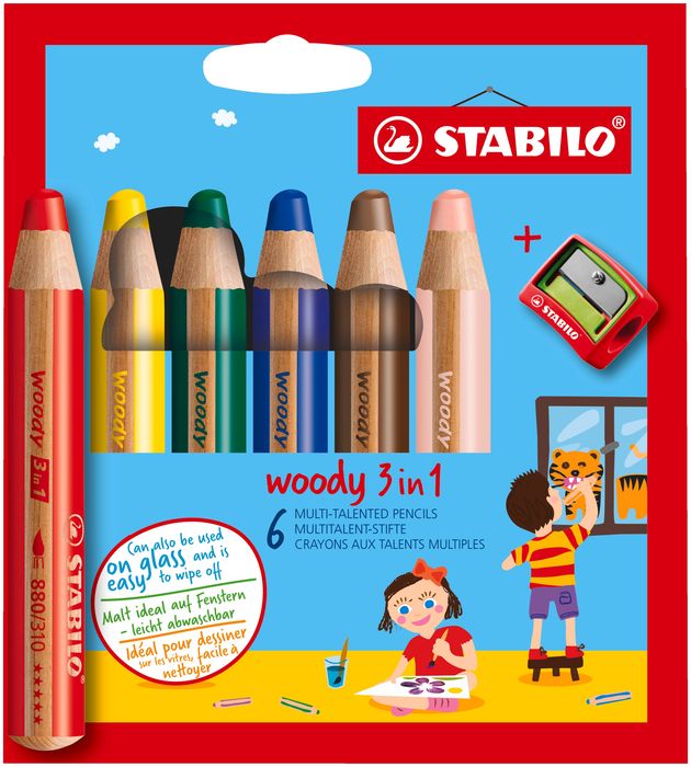 outlet kredki ołówkowe stabilo woody 3w1 6 sztuk + temperówka wielokolorowe