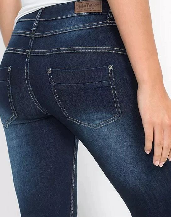 B.P.C spodnie bootcut ciemny jeans z przeszyciami r.40
