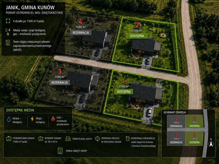 Działka budowlana 1500 m² | Janik | MPZP, woda, prąd