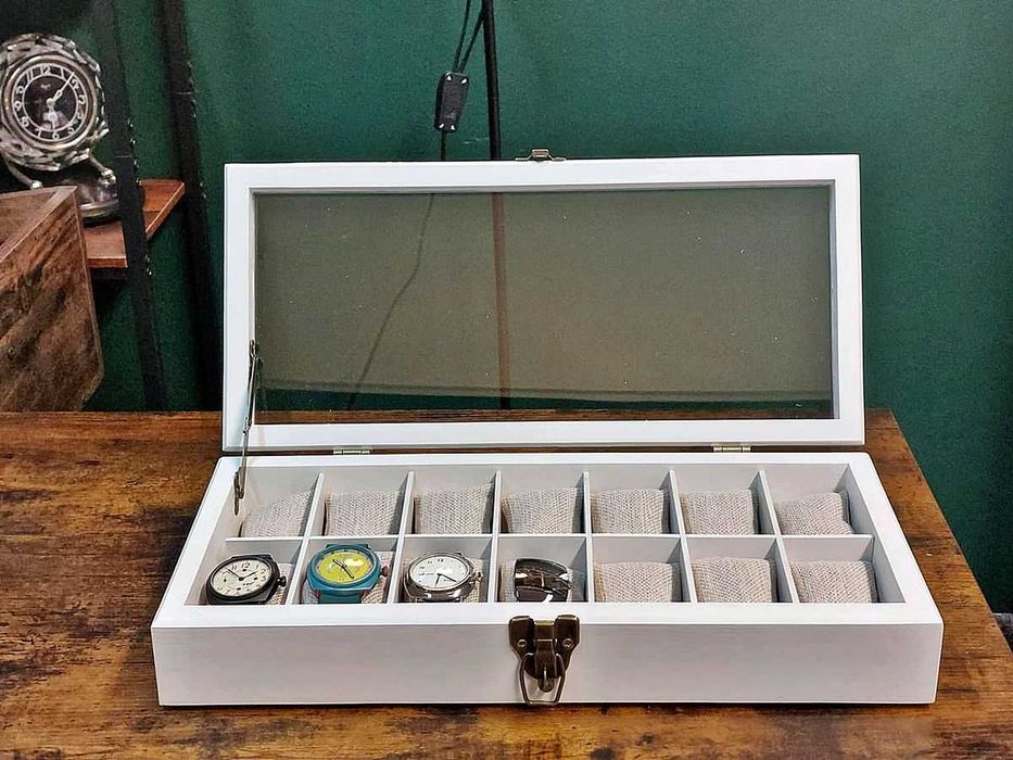 SKRZYNECZKA KASETKA PUDEŁKO box na 12 zegarków drewno robiona ręcznie