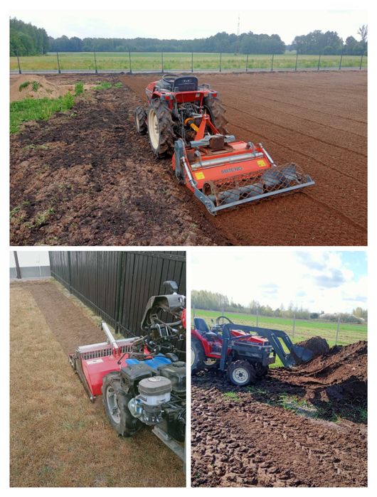 Prace ogrodowe, glebogryzarka separacyjna, równanie terenu, trawniki