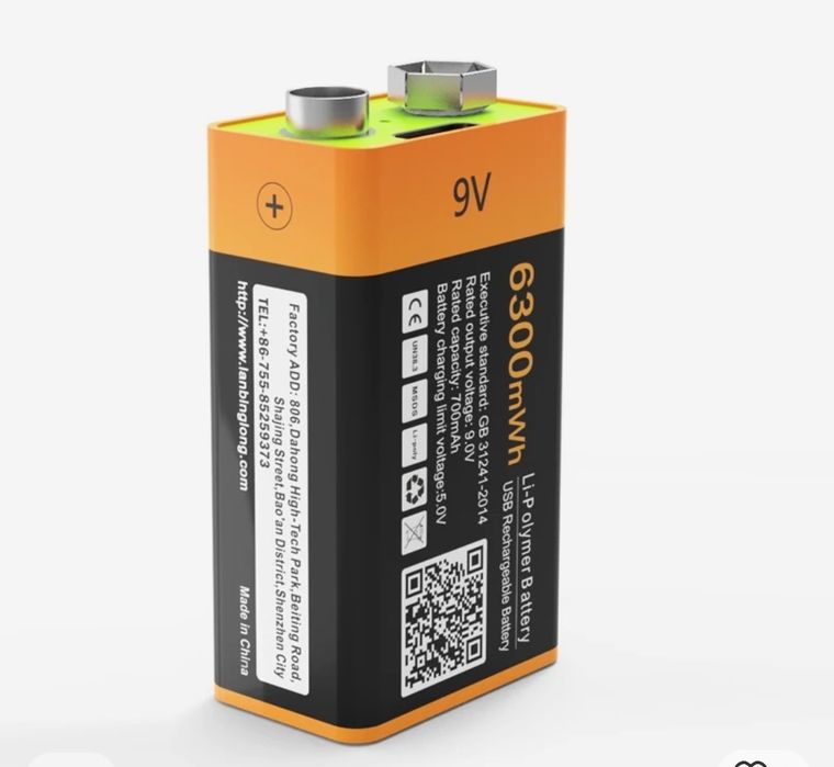 Аккумулятор  "Крона" 9 вольт ZNTER 9V (700Mah) Type-C 2023новинка