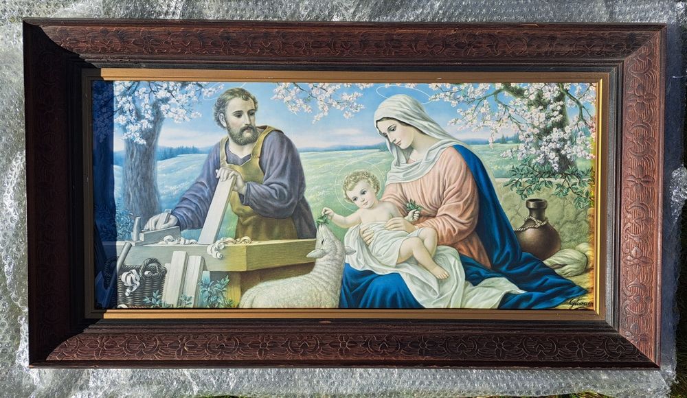Quadro Antigo Maria, José e Jesus