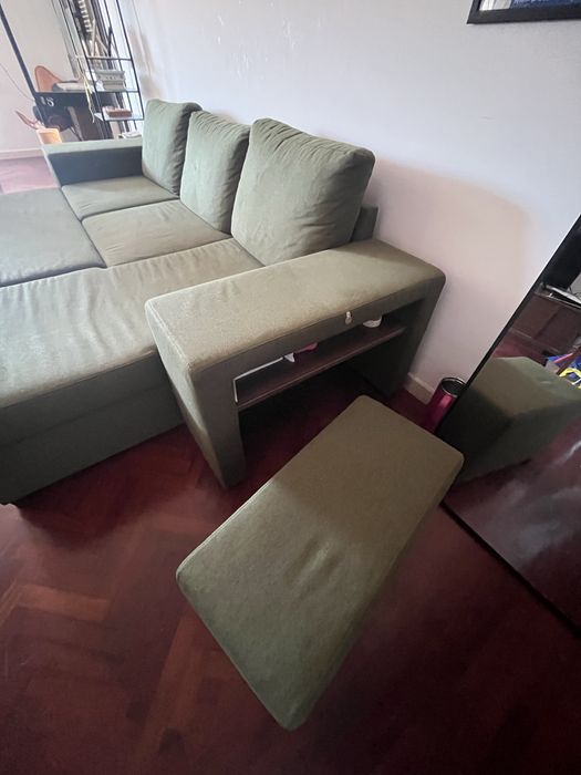 Sofa-cama 3 lugares com chaise longue reversivel GOSLING verde gato preto