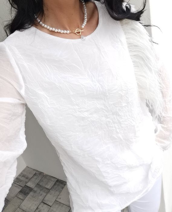 Zara Biała Bluzka  Damska M pióra