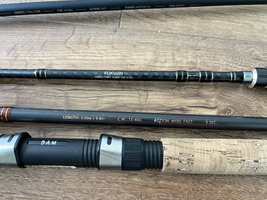 Lote de Canas de Pesca em Carbono DAM, S-Pro, Pro T, Taipan + Rede