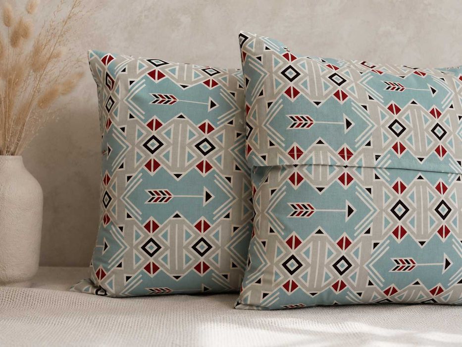 Poszewki 40x40 bawełna boho aztec geometryczne turkus czerwony | HandmadebyAmia