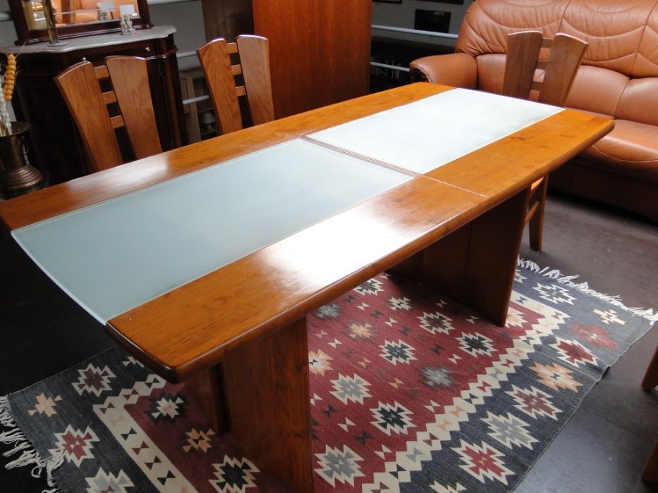 Extendable solid wood table with frosted glass finish - Table only64584264496899123