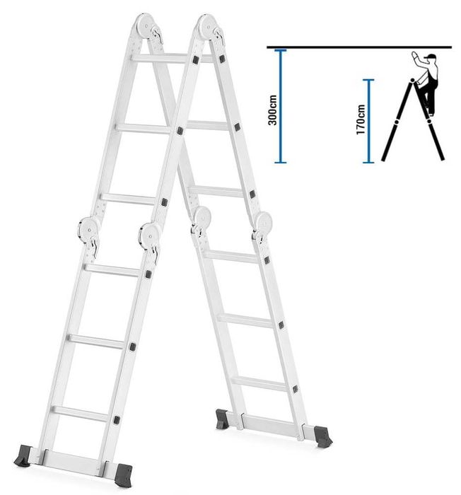 Profesjonalna DRABINA PRZEGUBOWA aluminiowa 4x3 - Wielofunkcyjna 7w1