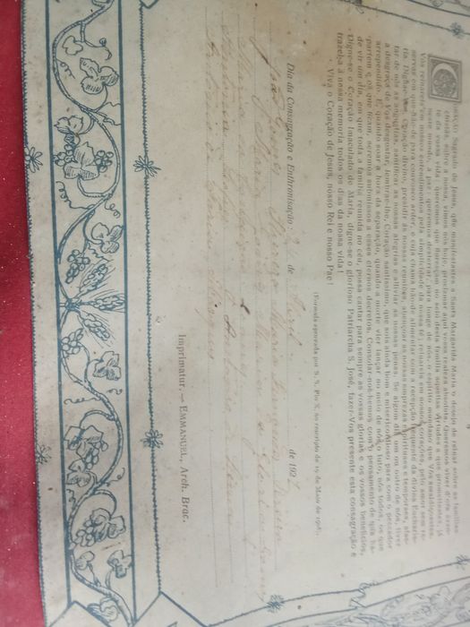 Documento antigo Acto De Consagração