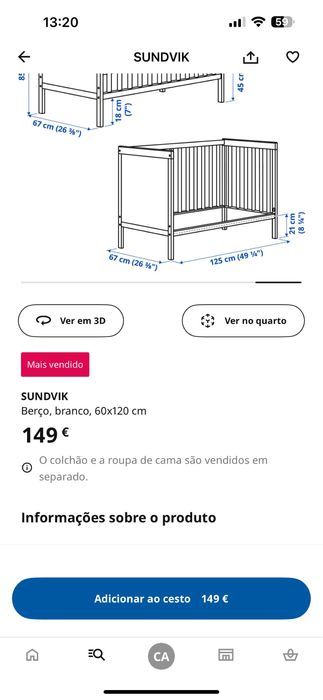 Berço branco - SUNDVIK + colchão